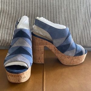 Marc Fisher Blue Queenie Patchwork Wedge Heels